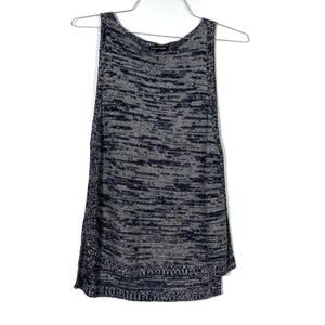 Eileen Fisher Navy and White Organic Linen Sweater Tank Top XS EUC
